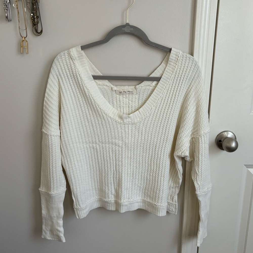We The Free Cream Textured Off-the-Shoulder Sweater/Top